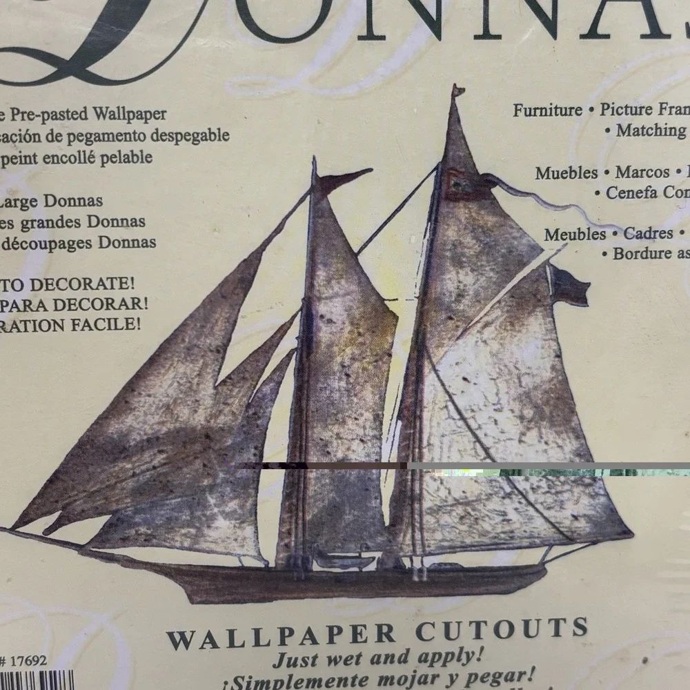 Vintage Brewster Donnas Sailboat Ship Wallpaper Cutouts Pre-Pasted NOS Style